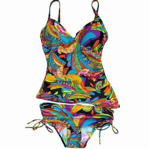 NWT Deadstock Bikini Bay Tankini Two Piece Colorful Boho Swimsuit Size 6 Womens
